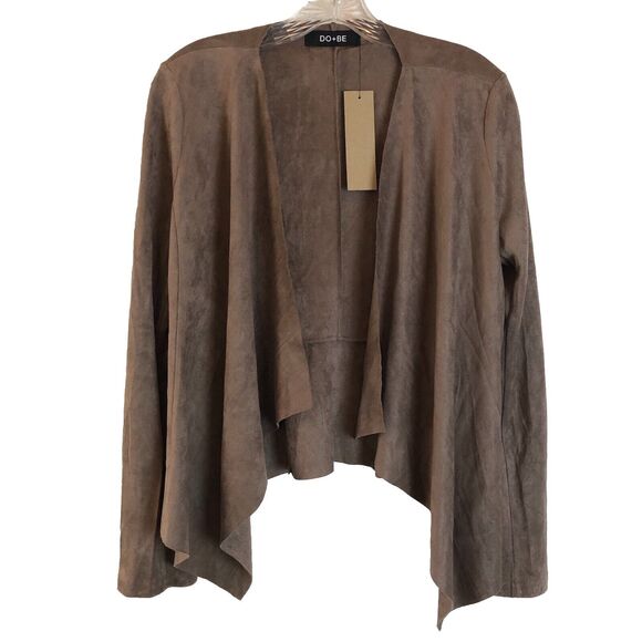 Do+Be Cardigan Sweater Women Sz M Brown Faux Suede Open Boho Southwestern Longsl - Picture 1 of 8